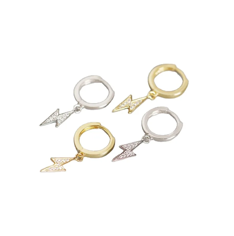 

Fashion Lightning Dangle Huggie Hoop Earrings Minimalist Pave CZ 925 Sterling Silver Huggie Hoop Earrings, Gold,silver