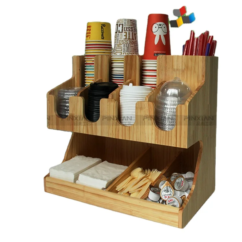 

12 Compartment Bamboo Coffee Tea Organizer Station Upright Coffee Breakroom Condiment and Cup Storage Organizer, Coffee,/bright white/bright/black/wine red/wood gran/stainless steel
