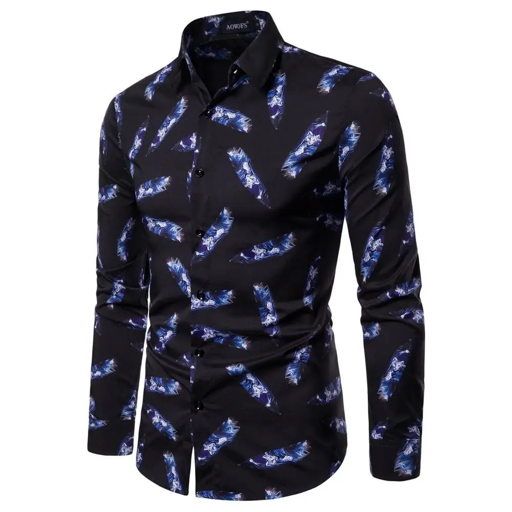 

2019 Wholesale In Stock High Quality Printed Dress Casual Shirts For Men Long Sleeve