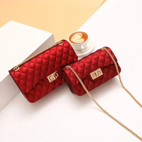 

2021 New Chain Jelly Bags Women Handbags Ladies Jelly Purse Women Rhombus lattice small incense wind Hand Bags And Handbags, Pure