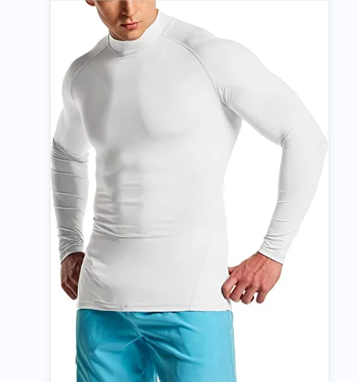 

wholesale men's long sleeve blank compression fitness shirts bjj mma swim rash guard