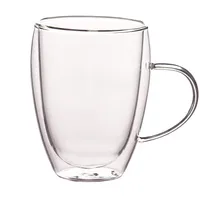 

H26 Double Wall Layer Mug With Handle Transparent Glass Tumbler Durable High Borosilicate Coffee Glass Cup