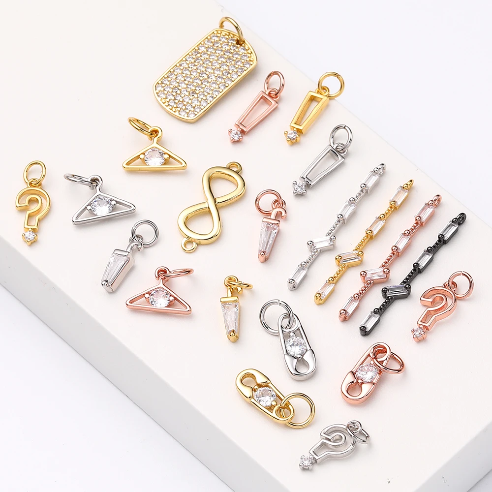 

18k gold-plated inlaid zircon geometric shape hanger question mark paper clip creative jewelry pendant for jewelry matching, Gold/silver/rosegold