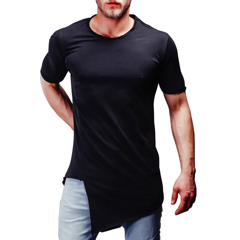

street wear style tshirt oversize men irregular hem long tshirt men hip hop, Customizable