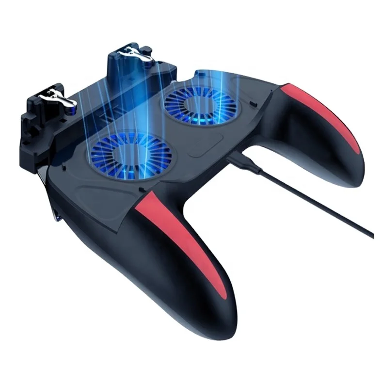 

All-in-One Mobile Game Controller Gamepad For PUBG Double Cooling Fan USB H10 Shooter Joystick Handle for Smartphone, Black