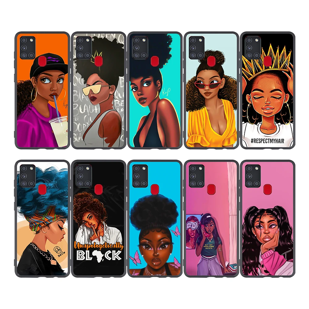 

Cartoon paint black girls Soft cell Phone Case For Samsung Galaxy A21S, Picture