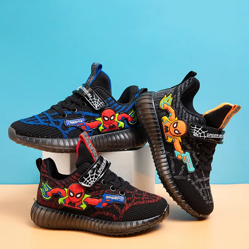 

New Coconut Shoes Cartoon Solid Soft Bottom Fly Woven Breathable Kids Sports Boys' Spring Autumn Magic Paste Children's