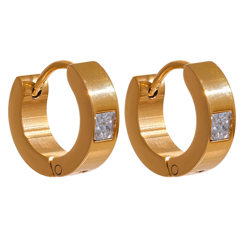 JINYOU 017 Gold Stainless Steel Minimalist Hoop Earrings Inlaid Cubic Zirconia  Women Jewelry