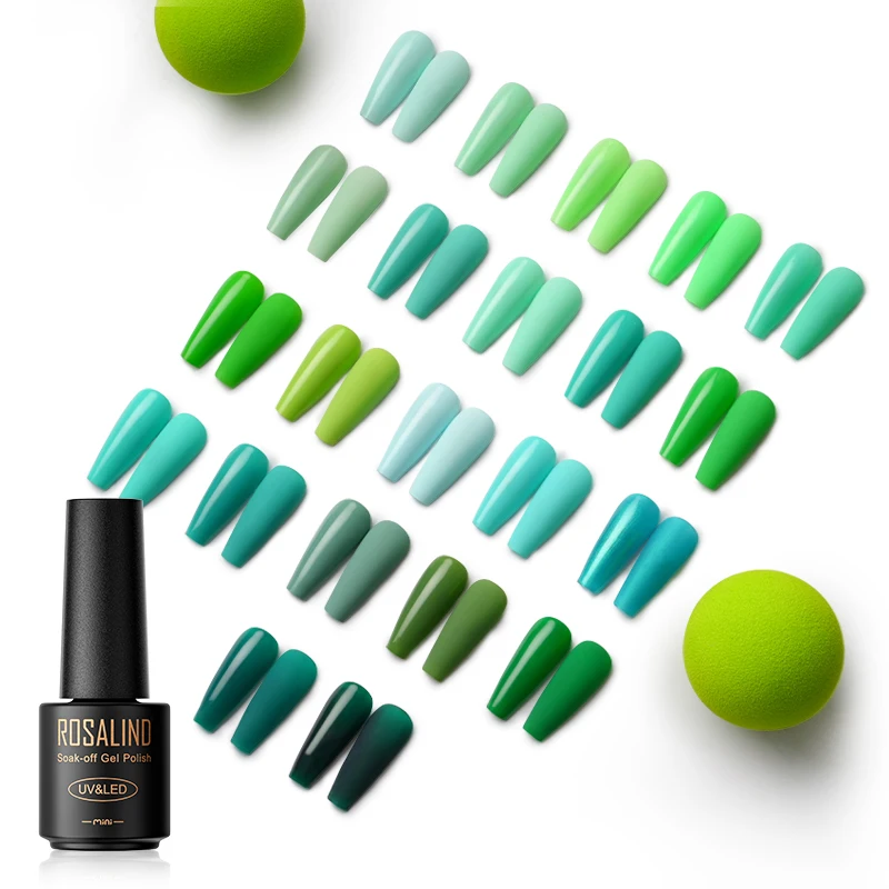 

Rosalind best selling private label long lasting soak off 7ml green color nail polish uv gel for nails supplies salon