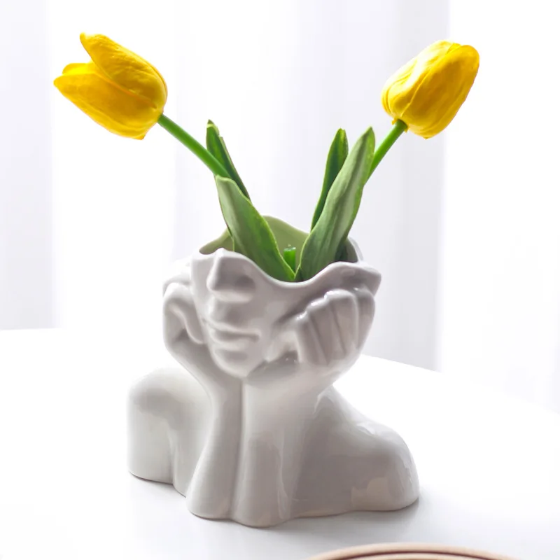 

Creative Nordic style Sculpture Face porcelain flower pot Female Lady Body Ceramic Vase for Home Decor living room ornaments