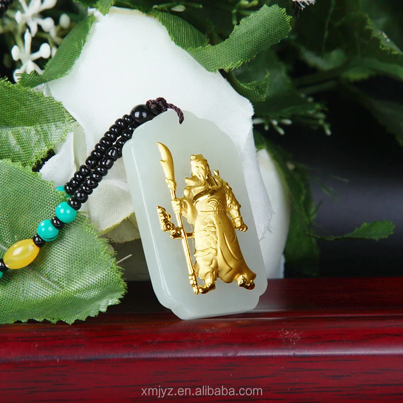 

Certified Gold Inlaid Jade Square Brand Guan Gong Pendant 4D Hetian Jade Pure Gold Men'S Domineering Gift Mall Live Source