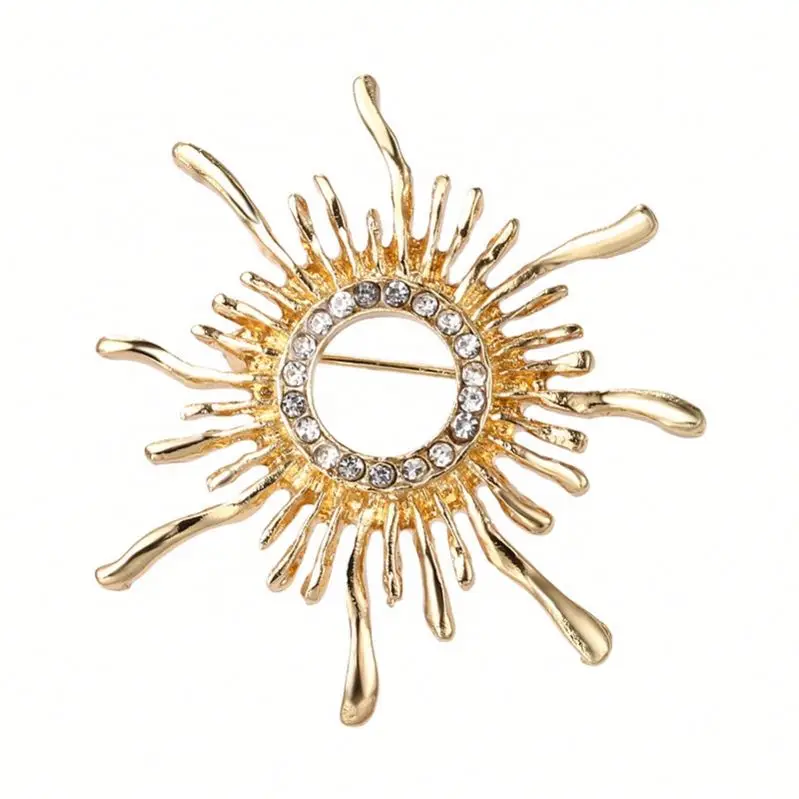 

Retro Fashion Sun Flower Brooch Electroplated Alloy Rhinestone Brooch, Gold
