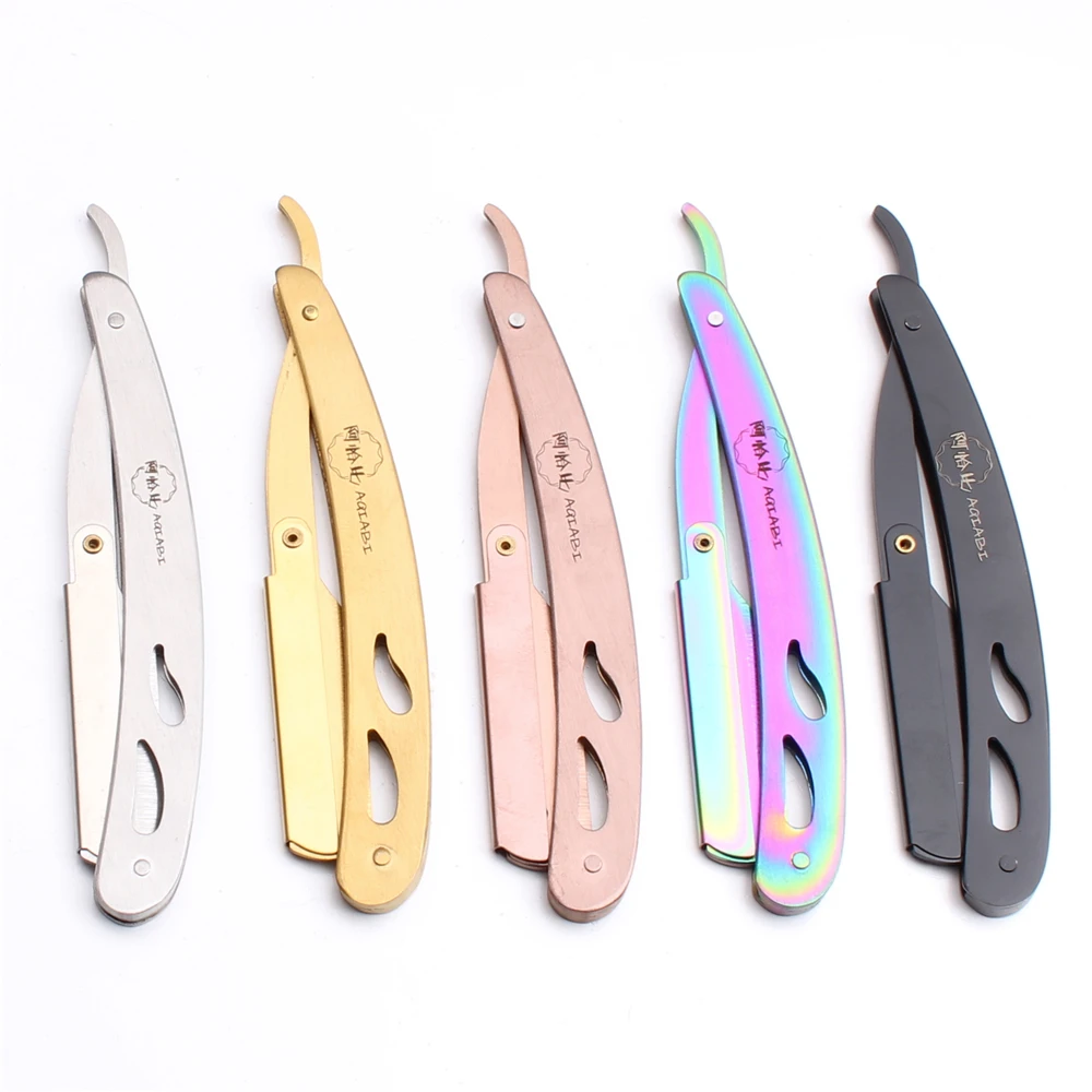 

50Pcs Wholesale Metal Folding Handle Barber Old Shaving Razor Shaving Knife Hair Removal Tools A6102, Shiny/black/gold/colorful