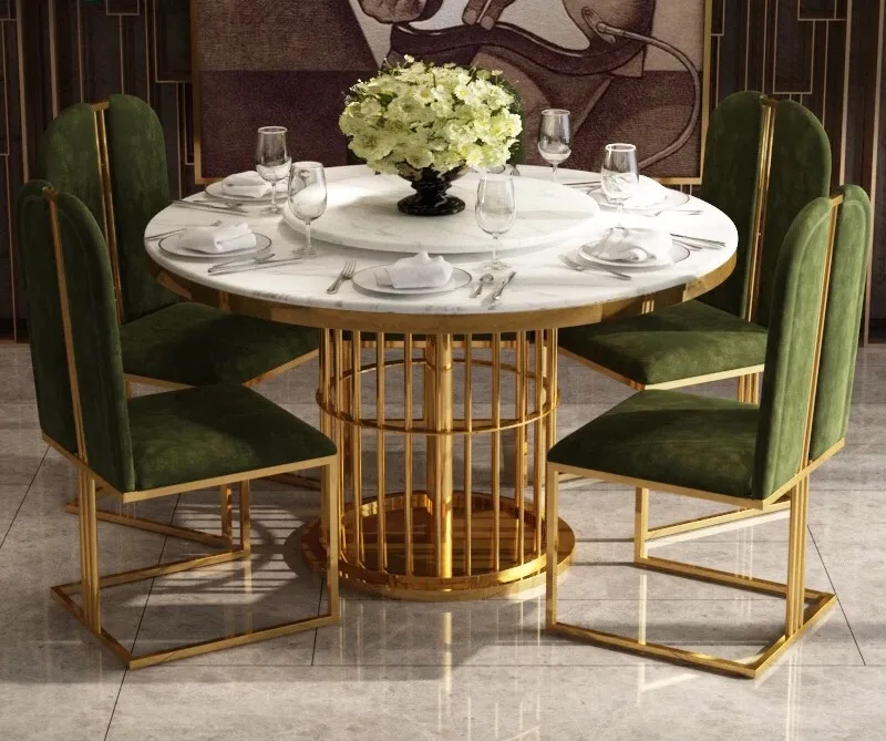 

Modern design Stainless steel base round dining marble top dining set