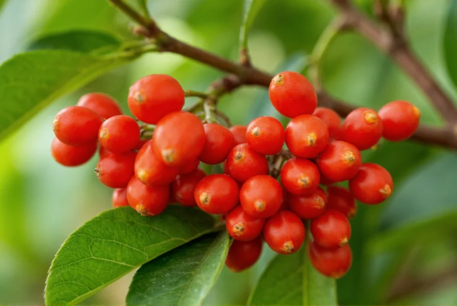 Close-up of Brazilian pepper tree berries showing clusters of small red fruits