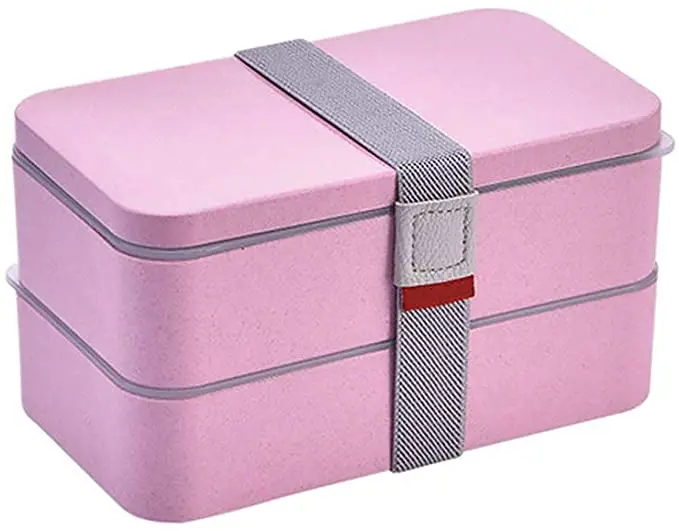 

Double Layer Lunch Box Wheat Straw Bento Box Reutilizable Caja De Almuerzo Eco-Friendly Lunch Box for Kid Students, Green/pink/beige/custom color