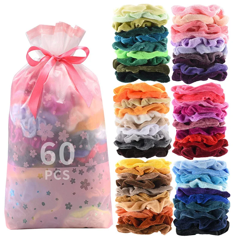 

2022 fashion hair factory 60pk Velvet hair tie scrunchies fashion women big size hair elastics ponytail holder scrunchies