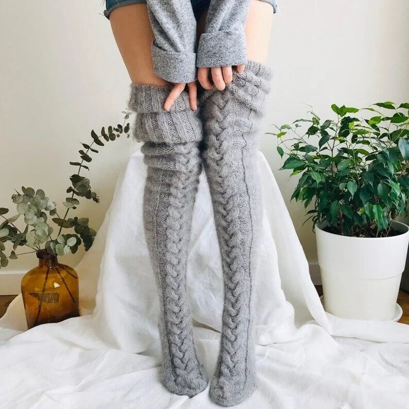 

New Design High Quality Thick Thigh High Wool Cashmere Pink Womens Socks, 6 colors