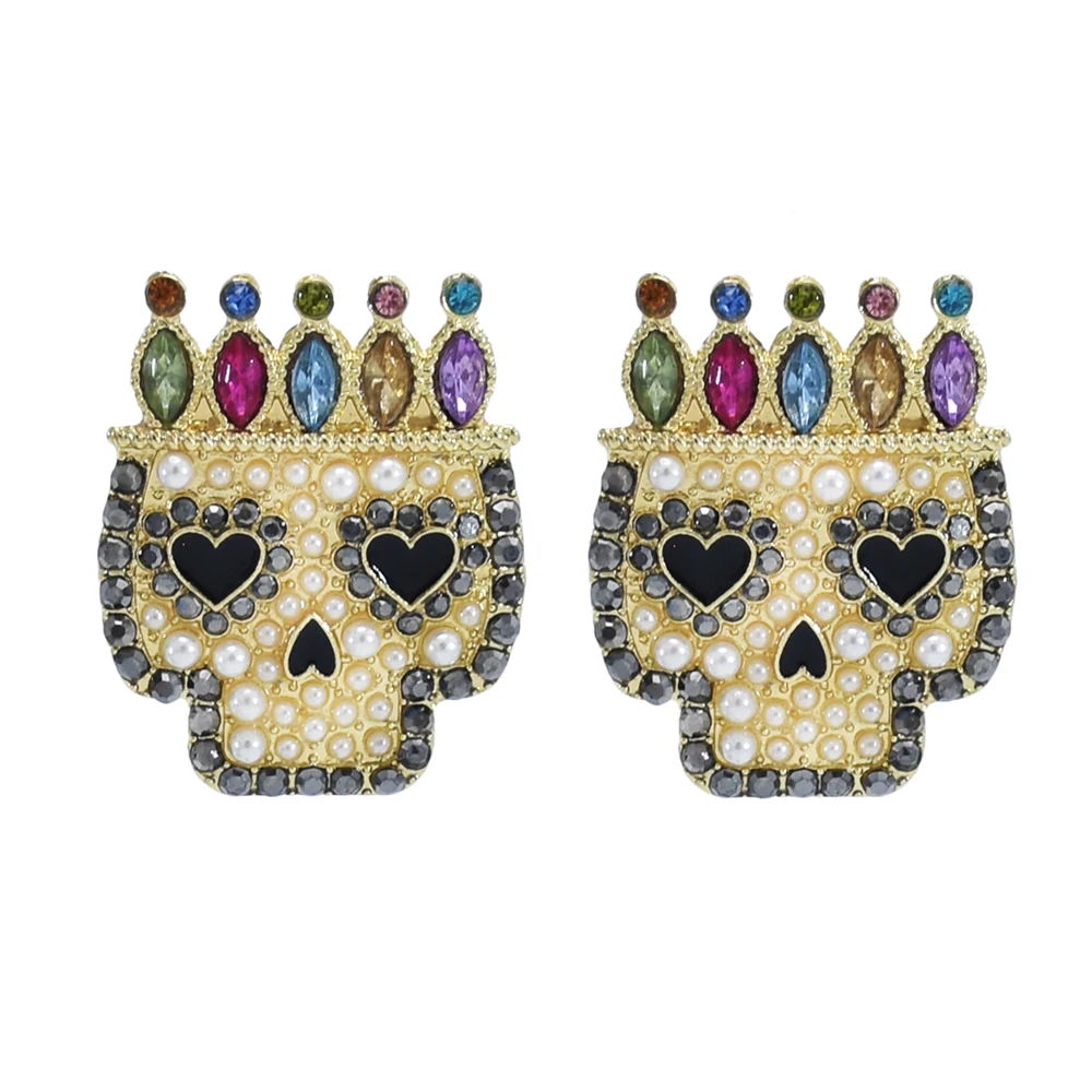 

Fashion Women Jewelry Gold Plated Skull Head Stud Earrings Tai Gold Antique Skull Head Stud Earrings Jewelry, Colorful