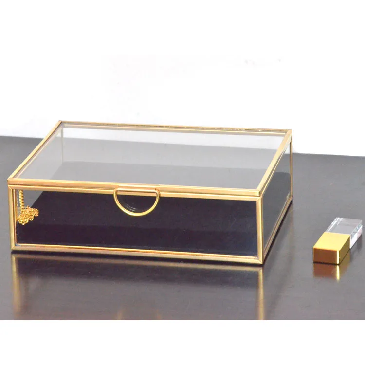 /\ Vintage Brass & Glass 21/2" Square Small Trinket Box Jewelry Ring Curio Display /\ Wholesale