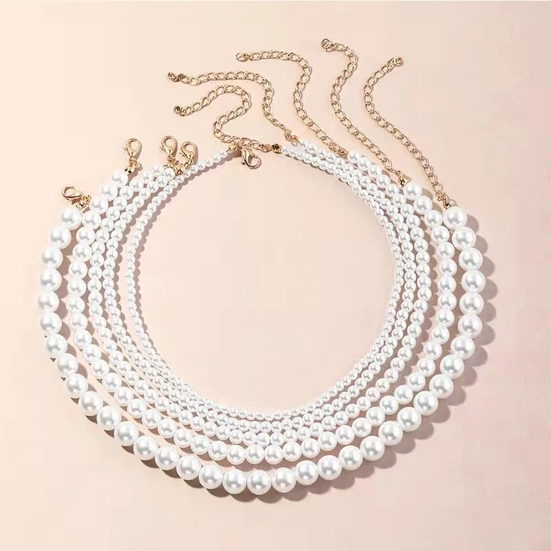 

High Quality Women Girls Multi Size Pearl Beaded Choker Custom Elegant Pearl Necklace Jewelry, Customized color