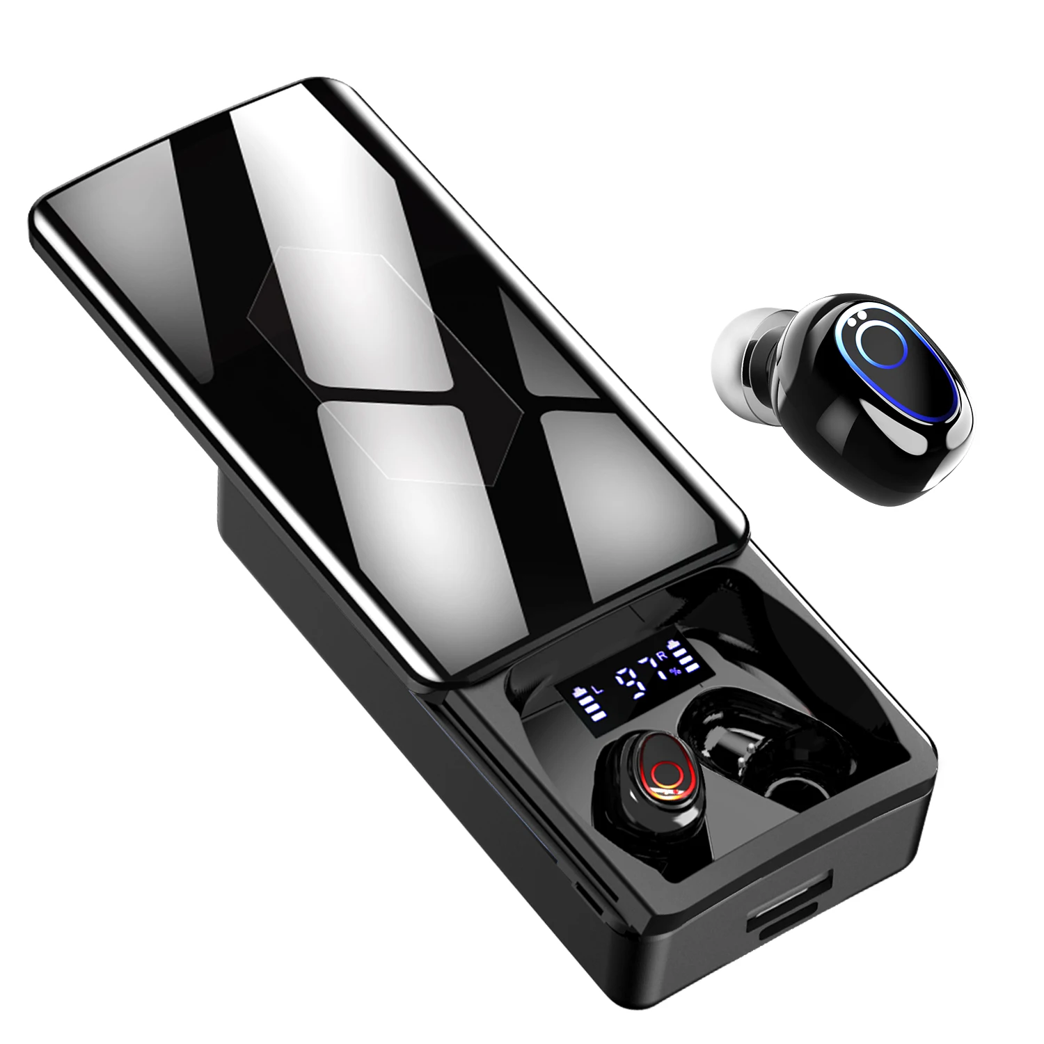 

TWS 5.0 Earbuds with Digital Display Charging Case Headset Earphone Power Bank 10000mAh Wireless Earbuds, Black