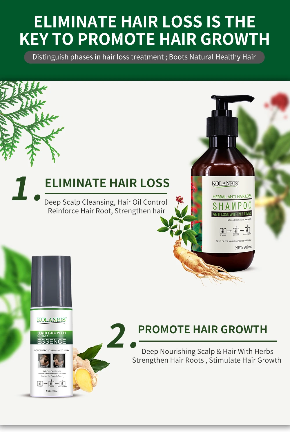 Kolanbis Organic 100 Natural Herbal Hair Growth Product Set Shampoo