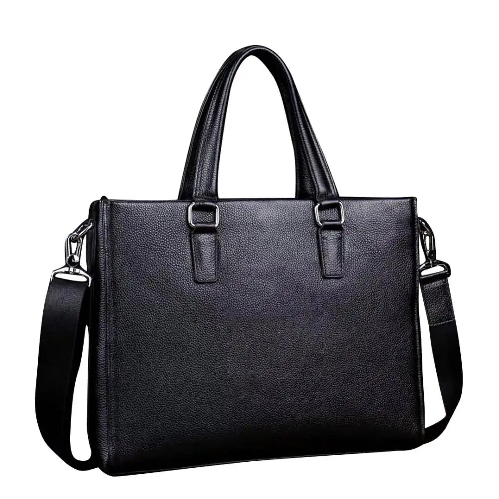 

BOSHIHO genuine leather Business Bag for Men Computer handbag Leather Handbag Shoulder Bag Briefcase laptop messenger bag, Black