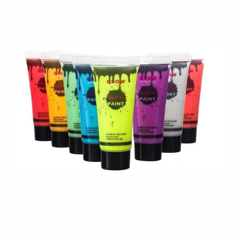 

Glow in the dark uv luminous fluorescent facial paint Non toxic water soluble 10ml 8-color face paint paste, 8 colors