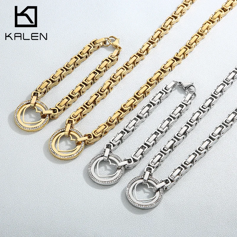 

Kalen Wholesale Bicycle Chain Rhinestone Hollow Heart Round Stainless Steel Bracelets Necklaces