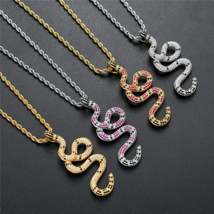 

Wholesale Hip Hop Designer Cubic Zirconia Gold Plated Charm Bling Cross Coral Animal Bendy New Iced Out Snake Necklace Pendant