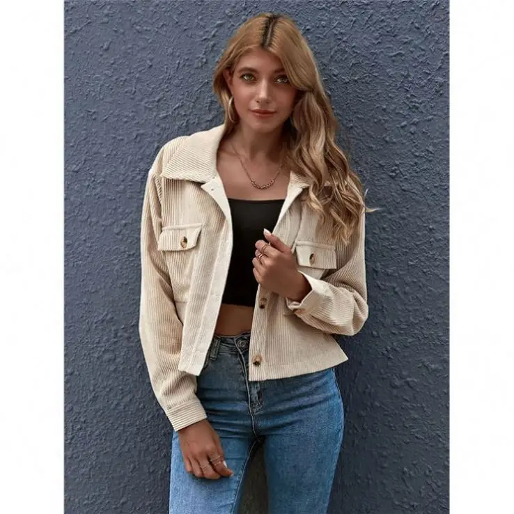 

Lowest Price Fall Winter Fashion Corduroy Shirt Jacket Pure Color Simple Short Coat Women