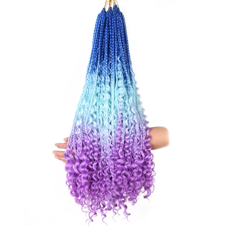 

Goddess Box Braids Hair Synthetic Crochet Box Braided Hair Extension With Curl End, Natural color