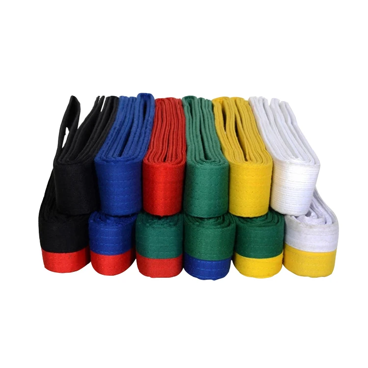 

Half half color martial arts belt wholesale polyester cotton felt inside OEM custom label made solid color belt for taekwondo, Like in picture
