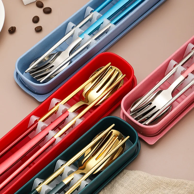 

Portable Travel Cutlery Set Stainless Steel 18/8 Fork Spoon Chopsticks Camping Flatware Set, Customized color