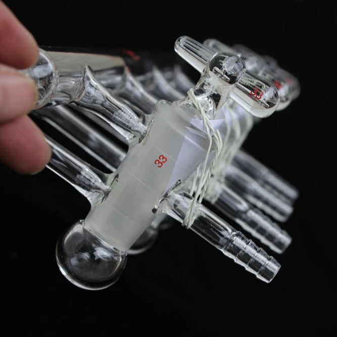 

Glass Vacuum Manifold Double Oblique Four Ports with Hollow Stopcocks