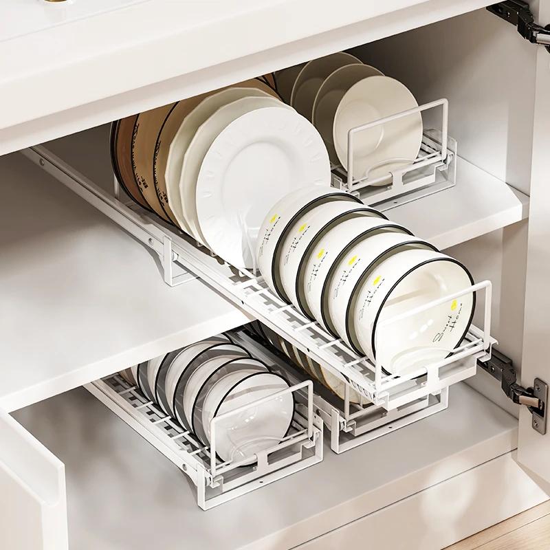 

Kitchen Heavy Duty Slide out Pantry Shelves Drawer Storage bowl rack 2 tier pull out dish drying rack cutlery drainer