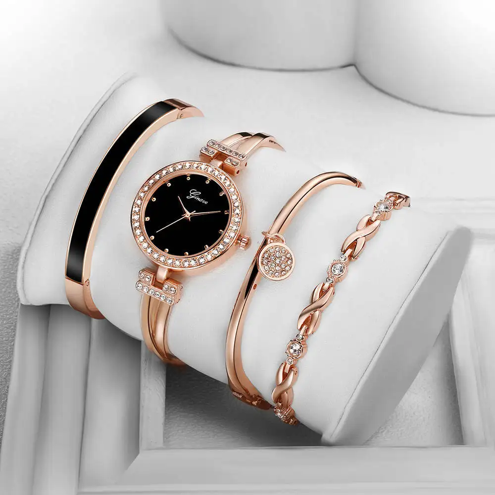 

New Fashion rose gold plates luxury gift bracelet watch ladies watch gift sets women watch set STSB- 001