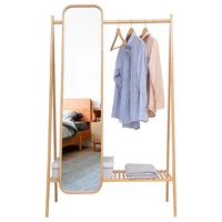 

Northern Europe simple bamboo clothes rack with full-length mirror for Bedroom