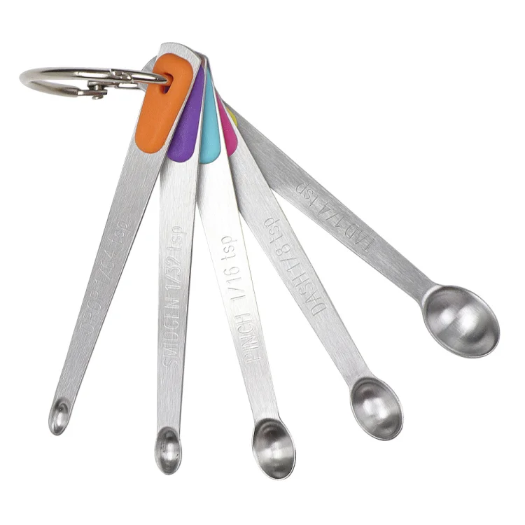 

Heavy Duty Good Handle Set of 5 Mini Stainless Steel Measuring Spoons with Ring Connector