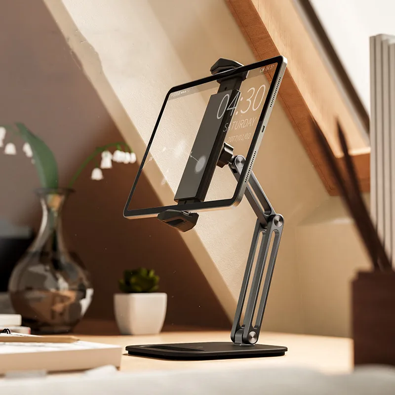 

Adjustable Heavy Duty Aluminum Tablet Stand with 2-Stage Arm Multi Angle Holder for iPad, White,grey