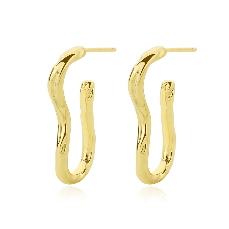 

Fashion statement Gold Plated Earrings 925 Silver Ovate shape hammered Geometric Women Earrings Studs