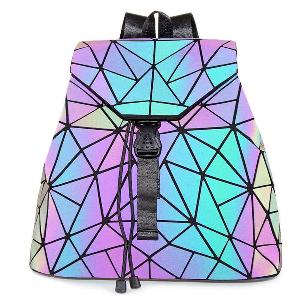 

Women Holographic Reflective Geometric Bag Luminous Diamond Lingge Backpack Bag Fashion Casual Travel Backpack Daily Schoolbag