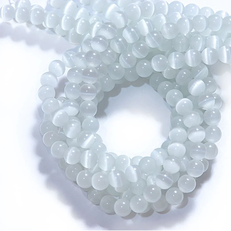 

Hobbyworker Wholesale 4/6/8/10/12mm White Cat Eye Natural Gemstone Round Stone Beads for Jewelry Making, Picture