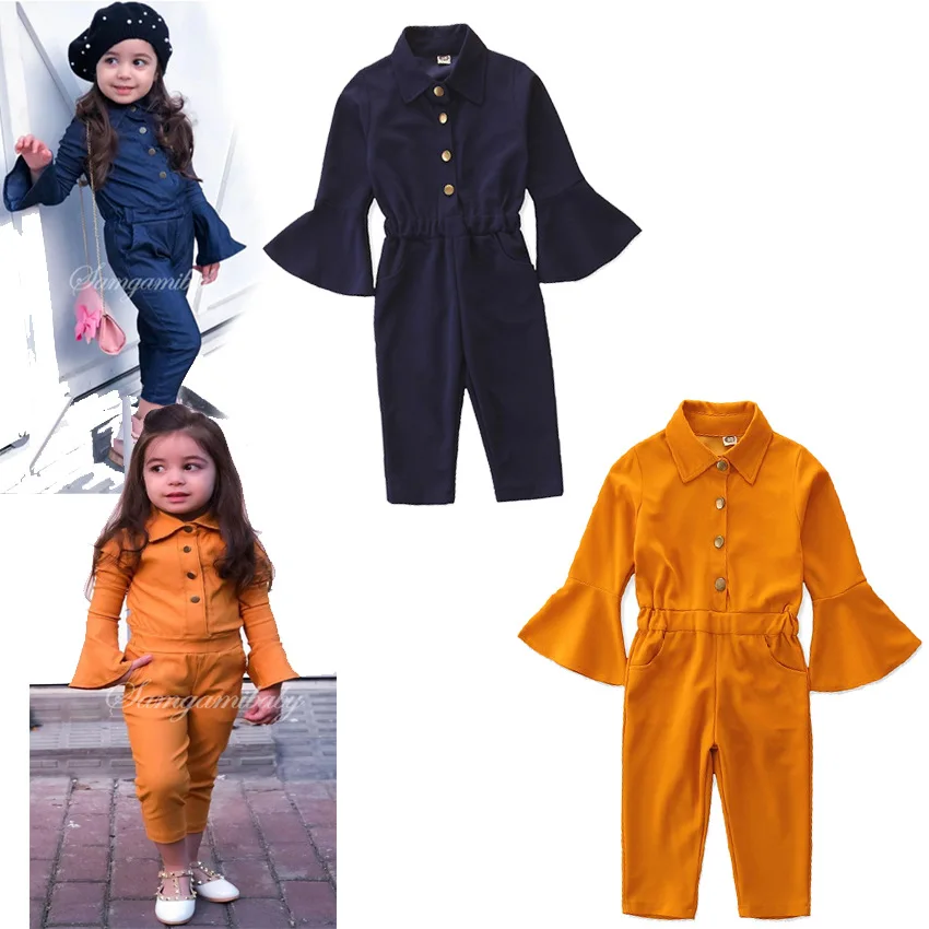 

New style fashion boys girls jumpsuit kids solid color loose bodysuit children cargo pants