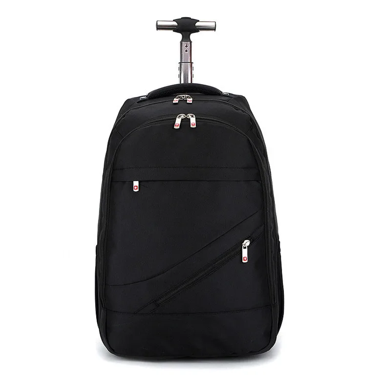 

18 Inch Large Capacity Mens School Outdoor Travel Backpack Trolley Bags Wheels Rucask Garments Packs Black