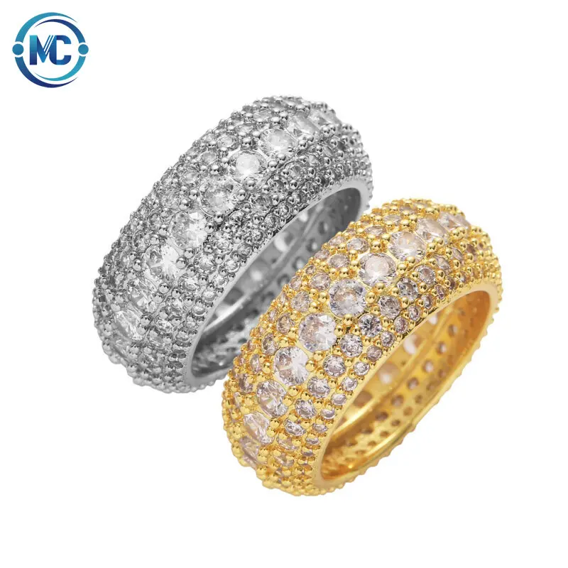 

2021 Wholesale 18k gold iced out micro paved with 5 rows Cubic Zircons Men Women Rings