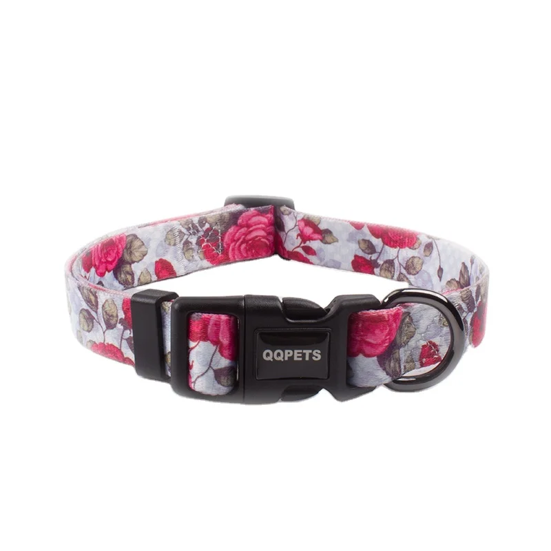 

Sublimation Cute Beautiful Pattern In Polyester Belt Laser Logo In Metal D Ring Dog Collar, Pink,blue,white or customized
