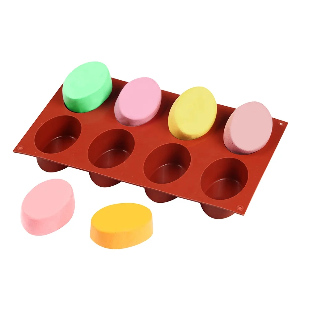 

Hot 8-Cavity Oval Shape Soap Mould Silicone Candle Mold Cake Cookie Tray Homemade Making DIY Ice Cube Candy Cupcake