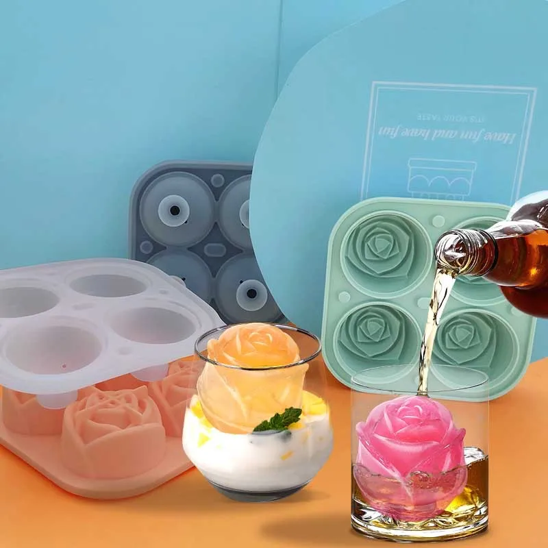 

4-hole rose flower ice tray mold DIY creative ice flower ice tray silicone abrasive tool with cover Amazon exclusive